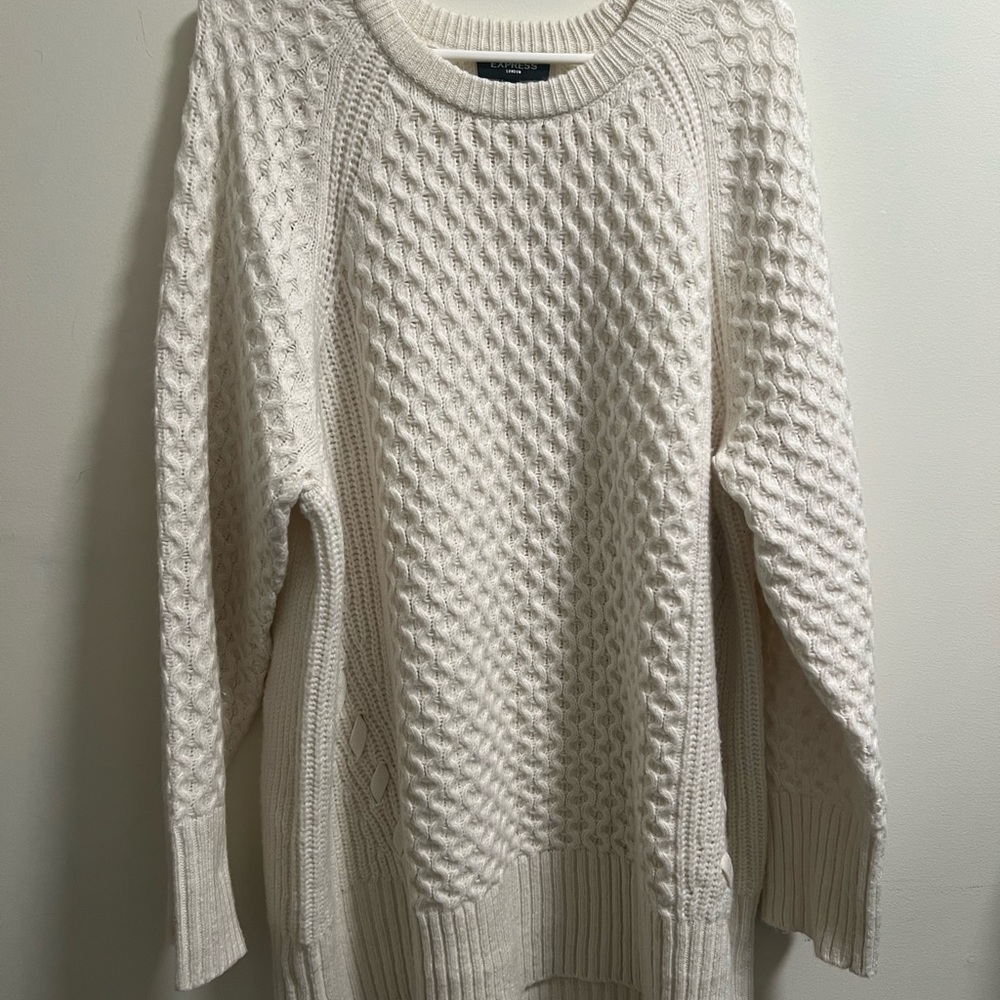 Express Cream Crew Neck Sweater with Textured Knit